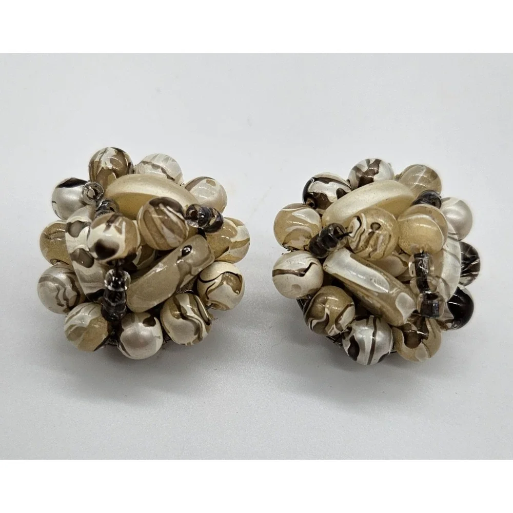 Vintage Cluster Bead Clip On Earrings Boho Statement Dangle Earrings HONG‎ KONG